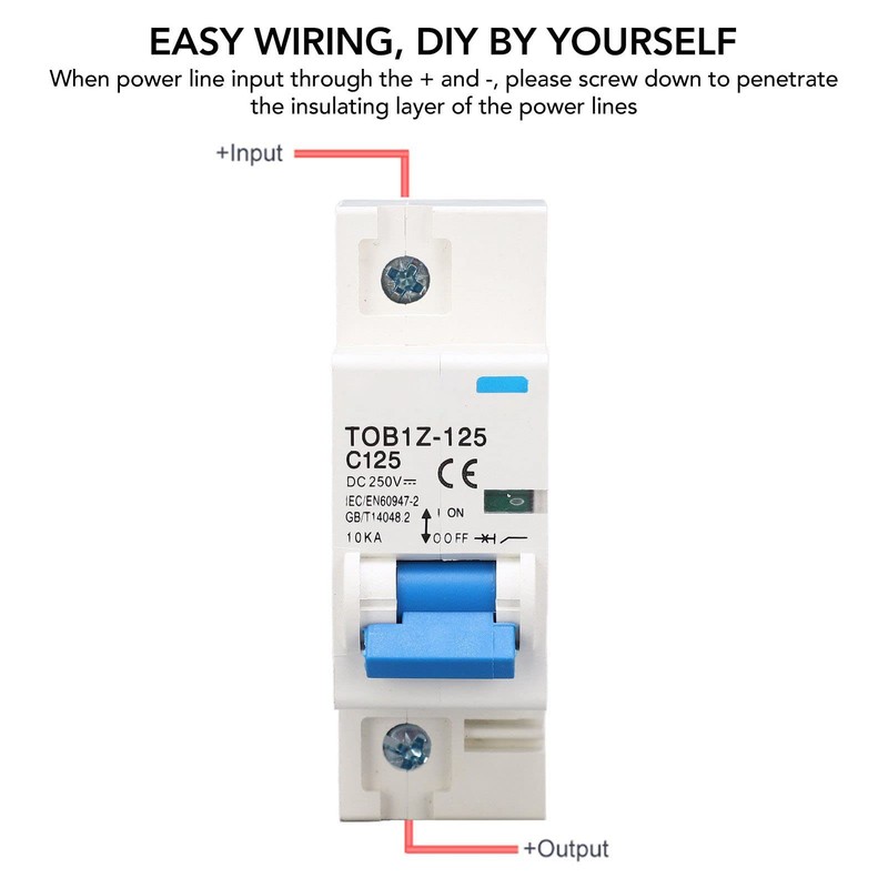 DC Circuit Breaker 1P 125A 250V DIN Rail Mounted Arc