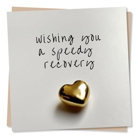 Get Well Soon Card - Wishing You A Speedy Recovery - Beautiful Gold Heart Design - Made in UK
