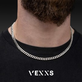 VEXXS Men's Cuban Curb Chain 18 Carat Gold-Plated Stainless Steel 4/5/6 mm Necklace Men's Chain Gold Chain for Men Women Men Boys Jewellery Gift 46-66 cm, Gold