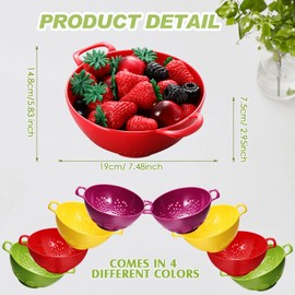 Baderke 4 Pack Mini Colander for Kitchen Plastic Berry Strainer with Double Handles 7.5 x 6 x 3 Inch Small Colander Strainer for Fruits Vegetables Food (Green, Purple, Red, Lemon Yellow)