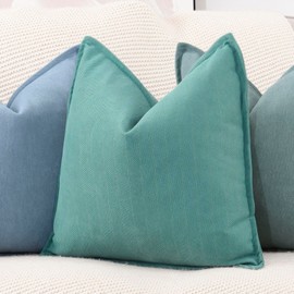 Madizz Textured Chenille Cushion Covers Set of 2 Super Soft Decorative Throw Pillow Covers Boho Pillowcases Modern Home Decor for Sofa Bedroom 18x18 inch, 45x45 cm, Aqua