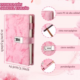 RAINBOWSTREET Diario de Mármol con Cerradura - Diario A5 Recargable para Mujer, 192 Páginas, Bolígrafo y Marcapáginas Gratuitos, Adecuado para Diario, Trabajo, Estudio, Rosa