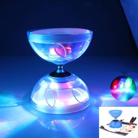 Chinese Diabolo Yoyo Set - Triple Bearing LED Diabolo Yo-yos Juggling Toys with Diablo Sticks, String & Net Bag, Easier Start/Faster/Stable & Lasts Longer (Blue)
