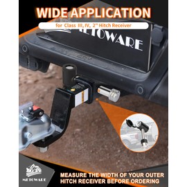 METOWARE Swivel Head Trailer Hitch Receiver Lock, Stainless Steel, 1/2" Diameter Pin Lock with 5/8" Adapter, 2-3/4" Pin Fits 2" Receiver, Class III & IV