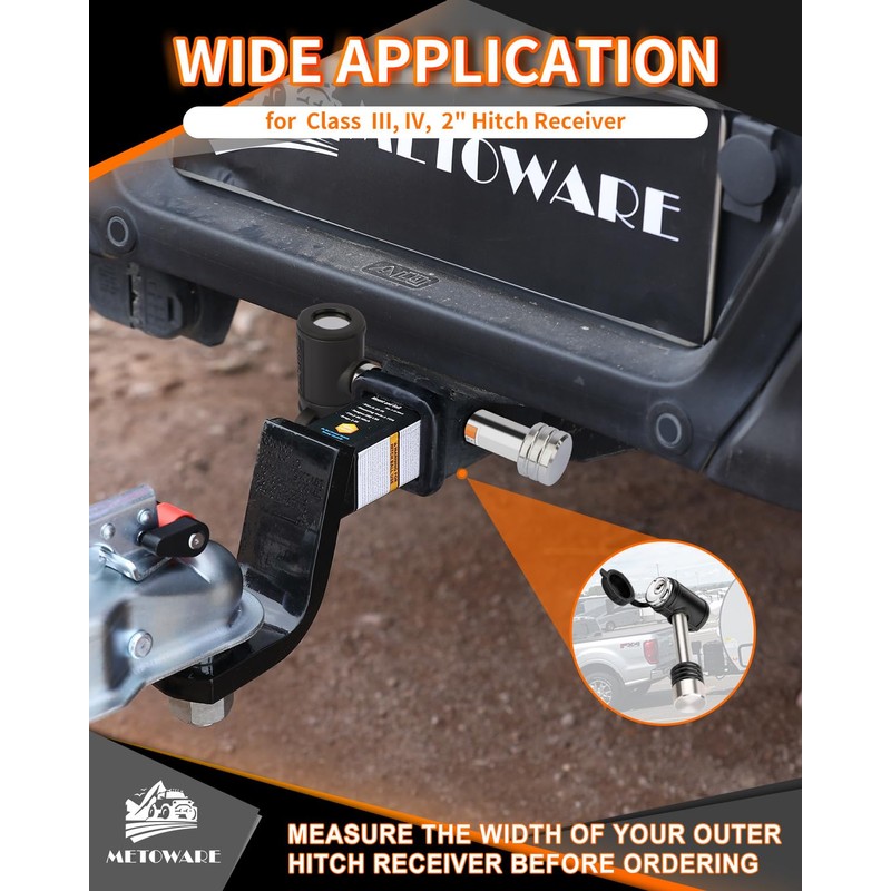 METOWARE Swivel Head Trailer Hitch Receiver Lock, Stainless Steel, 1/2"