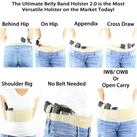 ComfortTac Ultimate Belly Band Holster 2.0 Nude - New 2017 - Fits Glock 19 43 26 Smith and Wesson MP Shield Bodyguard Ruger LC9 Sig Sauer More - Carry IWB OWB Appendix (L (Belly: Up to 42"), Right)