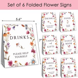Set of 6 Wildflower Baby shower signs, Wildflower Baby Shower Decorations, Floral Sign for Baby Shower, food, drinks, favors, cards and gifts and guest book signs