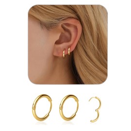 1 Pair 8mm Small Hoop Earrings for Women, Dainty 14K Gold Plated Huggie Hoop Earrings Hypoallergenic Lightweight Cartilage Earrings Set for Multiple Piercings for Sensitive (Gold/2.0mm)