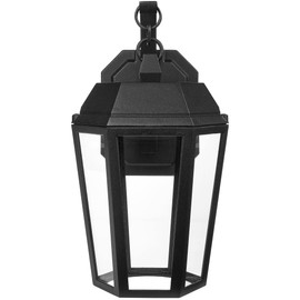 Maxxima LED Porch Lantern Outdoor Wall Light, Black w/Clear Glass, Photocell Dusk to Dawn Sensor, 570 Lumens, 3000K Warm White