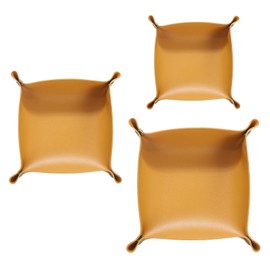 HARFINGTON 3pcs PU Leather Valet Tray Unisex Folding Mini Small Big Catchall Tray Portable Entryway Table Tray Nightstand Bedside Desk Tray for Key Wallet Watch Coin Jewelry Dice, Yellow