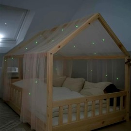 Joyseedi Letto a cielo con stelle luminose, letto a baldacchino, per cameretta dei bambini, idea regalo per ragazze/ragazzo, 135 x 420 cm, decorazione letto a baldacchino con stelle luminose