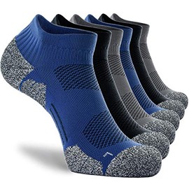 CWVLC Unisex Cushioned Compression Athletic Ankle Socks Multipack, 6-pairs Black Grey Blue, M (7.5-10 W US/ 6-8.5 M US)