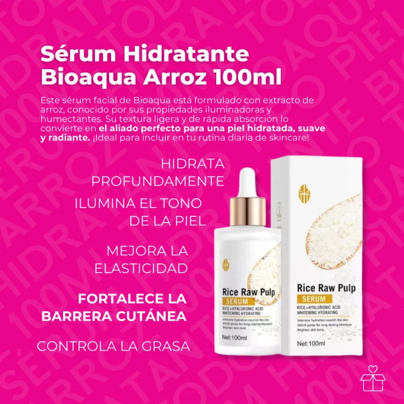 Sérum de Arroz, Hidratante y Aclarante, Todo Tipo de Piel,