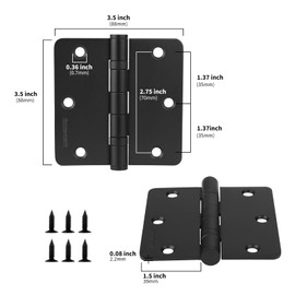 3 Pack goldenwarm 304 Stainless Steel Door Hinges, Matte Black Non Removable Pin Heavy Duty Ball Bearing Door Hinges 3.5 Inch, Commercial and Residential Door Hardware, with 1/4 Inch Radius