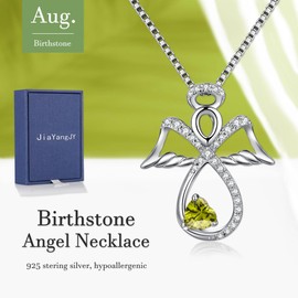 JiaYangJY Sterling Silver Infinity Angel Necklace Heart August Peridot Guardian Angel Pendant Jewelry Gifts for Her