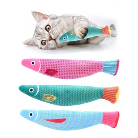 AYNKH Catnip Toys, 3PCS Bite Resistant Kitten Teething Fish Interactive Toy with Bell Inside, Cartoon Plush Cat Chew Toy for Indoor Pets Flopping/Flipping/Moving