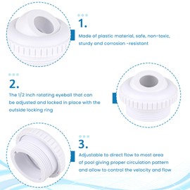 2 Pack Pool Jet Nozzles, 3/4-Inch Swimming Pool Return Fittings SP1419D Outlet Jet Water Directional Flow Inlet Eyeball Nozzle with 1-1/2 Inch Mip Thread, Inground Pools Accessories
