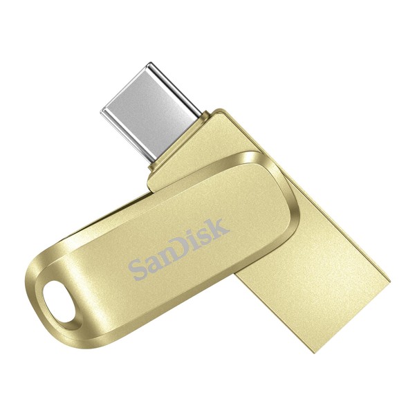 SanDisk Ultra Dual Drive Luxe USB Type-C Drive Smartphone Memory 256 GB (Mobile Memory, USB 3.2 Gen 1, Rotating Design, 400 MB/s Read, USB Drive, Automatic Backup) Gold