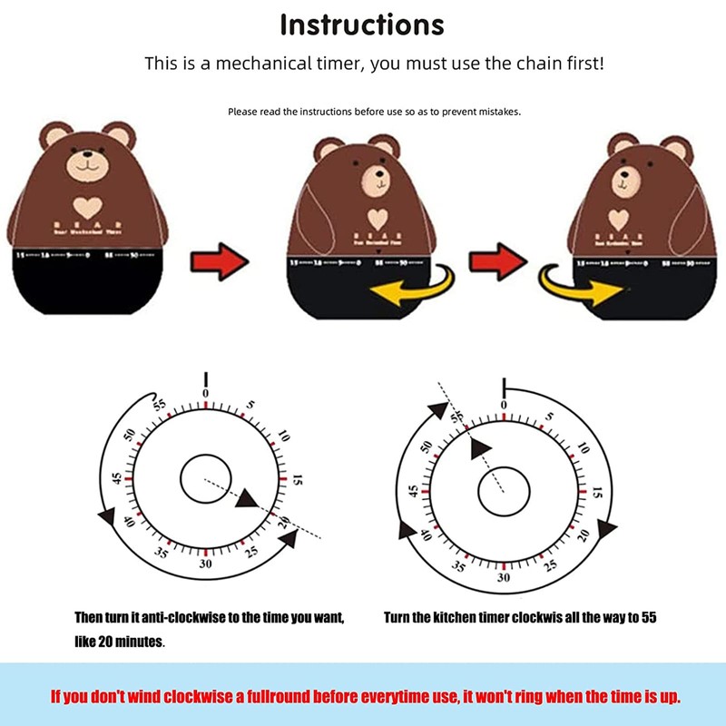 Exbrith 1 Piece Mechanical Kitchen Timer, Countdown Timer, Kitchen Timer,
