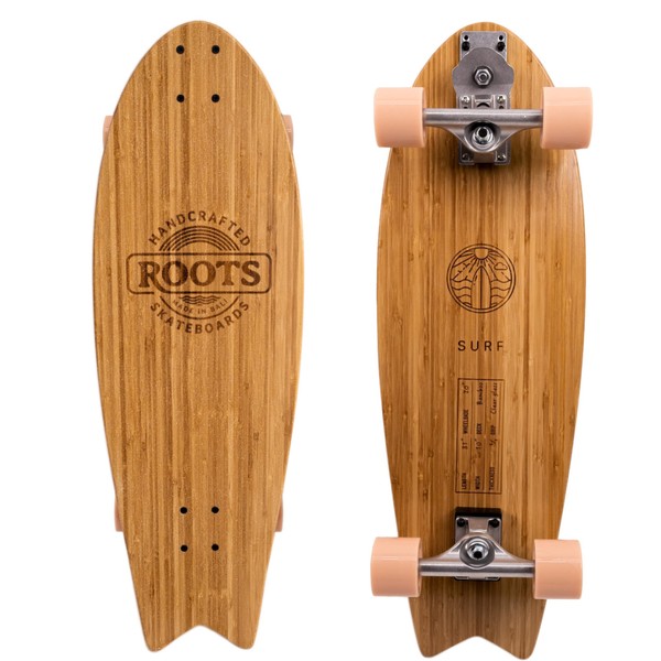 ROOTS Surfskate for Onshore Surfing Training & Coaching - Custom-Made Surf Carver Skateboard with 31" X-Large Bamboo Lightweight & Anti-Slip Deck | Adjustable Truck Flexibility - Stylish Carry On Bag