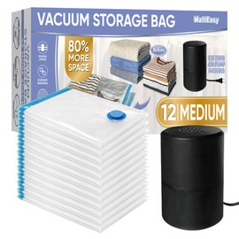 MattEasy Vacuum Storage Bags with Electric Air Pump, 12 Medium (27.5x19,5in), Space Saver Bags with Pump, Storage Vacuum Sealed Bags for Clothes, Comforters, Blankets, Bedding