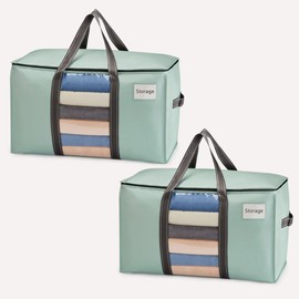 VENO 2 Pack Heavy Duty Extra Large Moving Bags for Clothes，Moving House Essentials,Underbed Storage Packing Boxes for Duvet,Waterproof Laundry Bags Organiser (Light Green, 2 Pack)