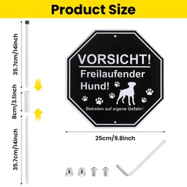 Hejo Caution Dog Sign, 25 x 25 cm Aluminium Warning Dog Sign, UV-Resistant Warning Sign Dog with Poles, Waterproof Sign Dog Warning, Caution Dog for Gardens, Courtyards, Fences