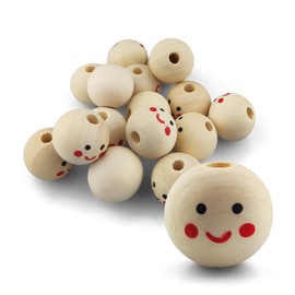 Netuno New Pack of 16 Wooden Balls with Large Hole and Face 20 mm Smiling Face Wooden Heads Angel Heads Wooden Beads Round with Craft Beads for Macrame Jewellery Decoration Crafts