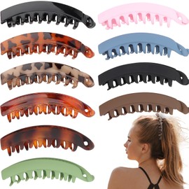 KIUEZIR Pack of 10 Banana Hair Clips - 10 Shades with Inner Teeth Design, Durable Banana Clip for Women Ponytails, Thick and Thin Hair, Fashionable Claw Clips for Everyday and Party