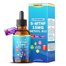 NURAFUSE Liposomal 5-MTHF 15mg & Methyl B12 Liquid Drops – 96mg per Serving, Ultra Potent, Raspberry Taste – 2 FL OZ (60ml)
