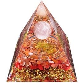 FENYUAN Orgonite Pyramid 2.36" Orgone Crystal Pyramid Positive Energy Generator with Red Coral Stone & Pink Crystal Ball for Energy Healing Grounding Vitality Motivation Meditation Decor