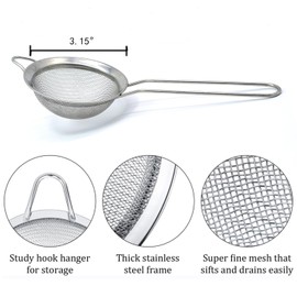 Tumtanm Strainers Fine Mesh, Food Strainer Colander for Kitchen, Stainless Steel Strainers and Colanders, Cocktail Strainer Coffee Strainer 3.15 Inch Mini Sieve for Coffee,and Drinks (Round)