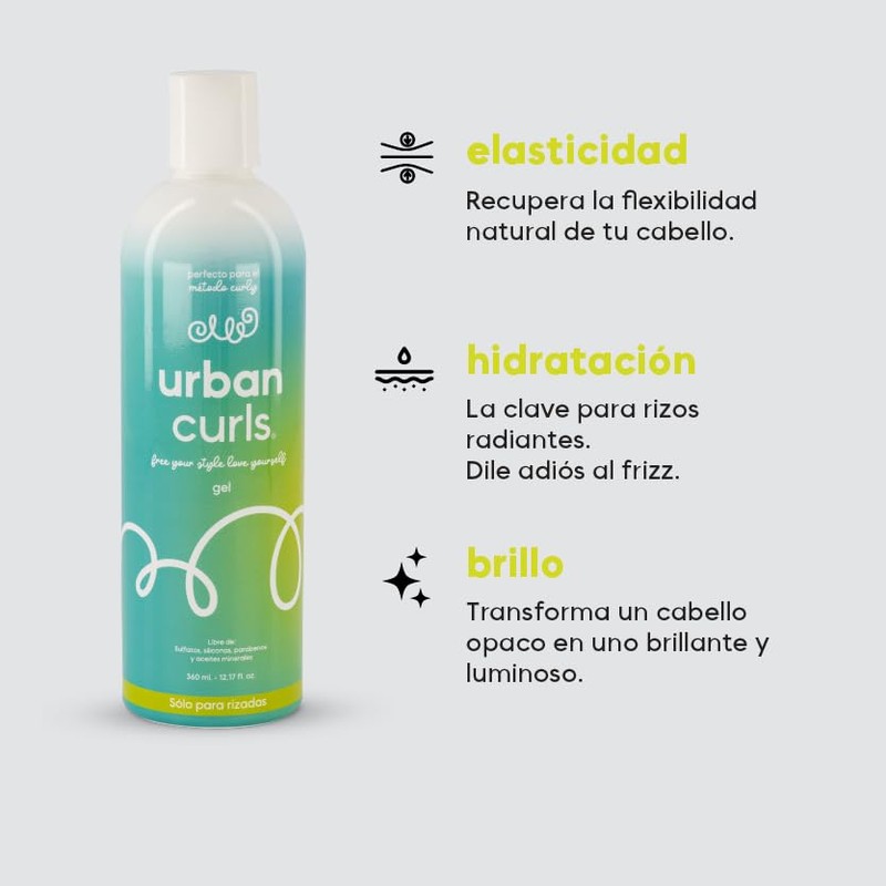 URBAN CURLS, Gel para Definir Rizos Libre de Sulfatos, Parabenos,