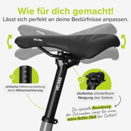 VELMIA Seat Post 27.2 - 31.6 mm - Easy Assembly and Height Adjustment - Aluminium Bar for Bicycle Saddle - For E-Bikes, MTB, Trekking - Durable and Reliable Seat Post