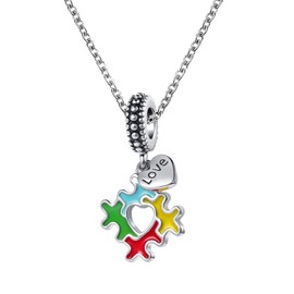 OutstandLong Autism Awareness Necklaces New Puzzle Piece Enamel Dangle Bead Pendant for Women