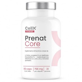 CellX Femme Prenat Core, Vitaminas Prenatales con Metilfolato 5-MTHF Quatrefolic, Hierro Bisglicinato Ferrochel, Colina, Complejo B y Minerales, 90 Cápsulas Vegetales, 30 Porciones