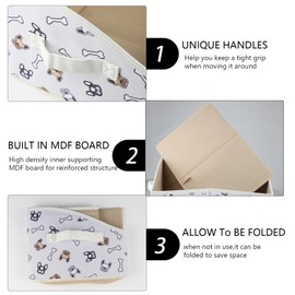 Geyecete dog toy bin dog toy box storage box - Foldable Cloth+cardboard Trapezoid Organizer Boxes with Handle,Basket for Dog Toys (Beige dog head print)