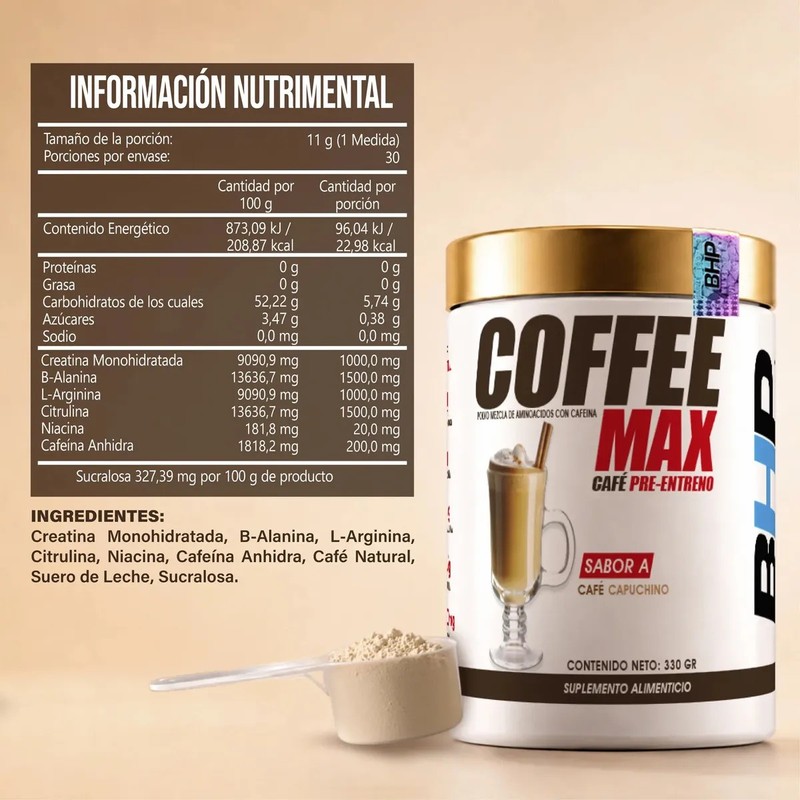 Bhp Coffee Max Cafe Pre-entreno 30 Serv Sabor Cappuccino