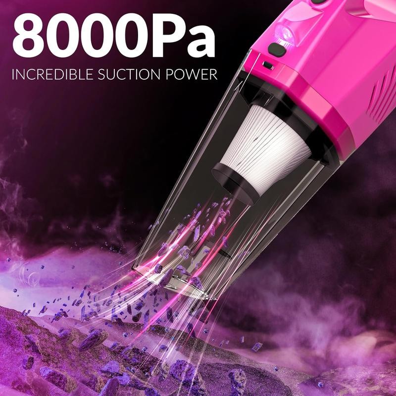 【Mother's Day】THINKWORK Pink Portable Vacuum Cleaner Kit with 8000PA Cordless