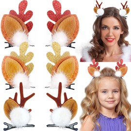 3 Pairs Christmas Hair Clips Cute Reindeer Antlers Ears Holiday Headpiece Hair Accessories Headbands for Women Girls(Classic Christmas Style)