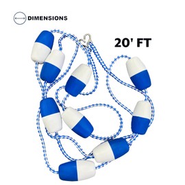 Poolzilla 20ft Swimming Pool Safety Rope and Float Kit Pre-Assembled Shallow End Divider with Stainless Steel Hooks