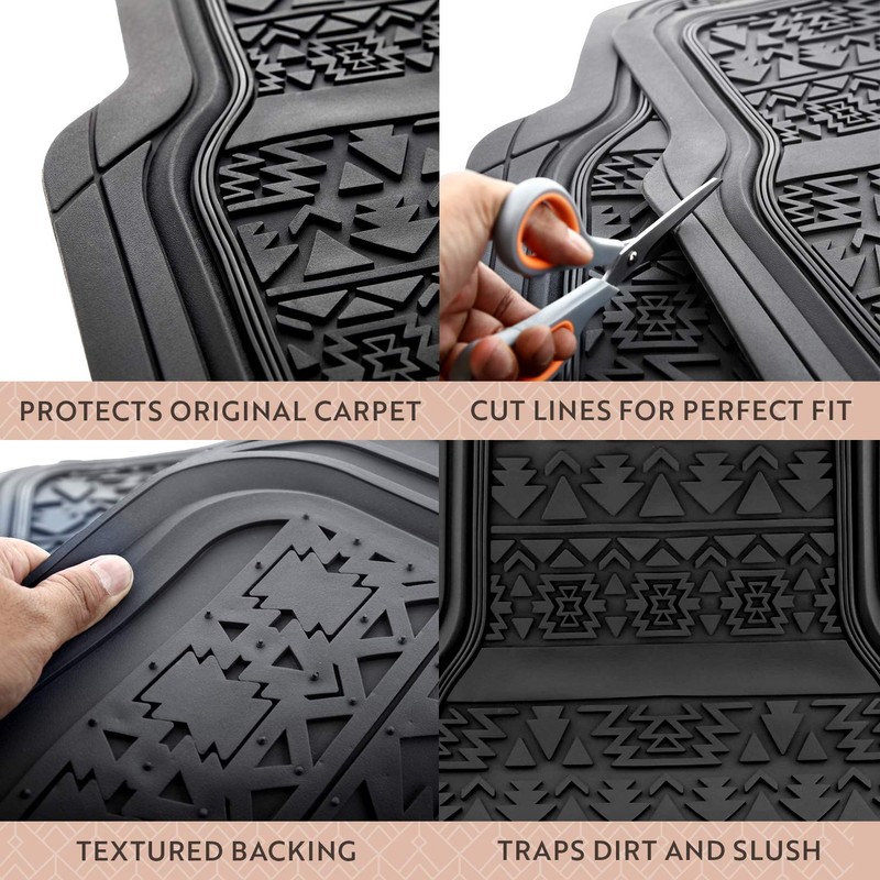 LUNNA FM-337E 4pc Aztec Black Rubber Floor Mat
