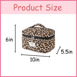 uekeboag Large Travel Quilted Makeup Bag for Women, Floral Cotton Cosmetic Bag, Coquette Aesthetic Floral Toiletry Organizer Bag(Leopard