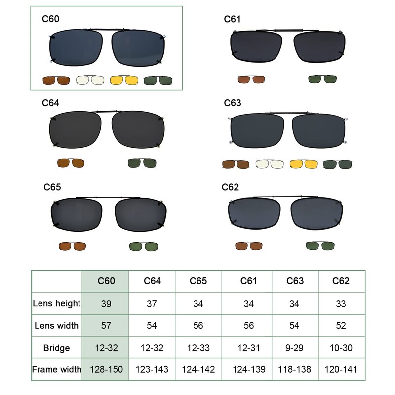Eyekepper Grey/Brown/G15 Lens 3-pack Clip-on Polarized Large Sunglasses 58x38 MM