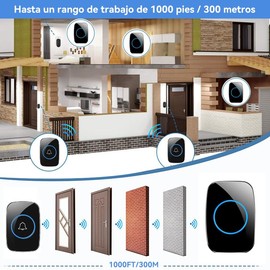 Timbre Inalámbrico Impermeable,con 2 Transmisores y 3 Receptores,Alcance a 300m,Kit de Timbre Inalámbrico para Puerta,36 Melodías,4 Niveles de Volumen, LED Indicador, para Casa,Jardín,Oficina,Villa