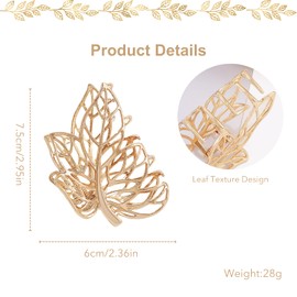 Fall Hair Clips for Women Metal Gold Hollow Maple Leaf Design Hair Claw Clips Fall Leaves Hair Accessories for Thanksgiving Day Elegant Gold Hair Clip Hair Barrettes for Hair Styling Hair Supplies