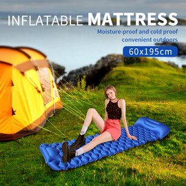 Baiao Self Inflating Camping Sleeping, Ultralight Sleeping Pad with Pillow, Camping Mattress Pad Built-in Foot Pump, Sleeping Mat for Travelling and Hiking, Backpacking(Blue)
