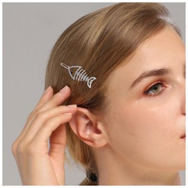 Sttiafay Vintage Crystal Fish Bone Hairclips Pin Silver Rhinestone Hair Clip CZ Side Clip Barrette Sparkly Crystal Hair Clip Barrette Hair Accessories for Women and Girls Gifts