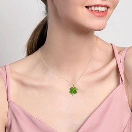 Sonateomber Green Clover Shamrock St.Patrick's Necklaces for Women, Cute Dainty Gold Four Leaf Pendant Chain Choker Day Prom Wedding Accessories Jewelry Gift