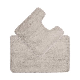 DC VOLTAGE Soft Bath Mat and U-Shaped Pedestal Toilet Mat Set 2 Pieces Microfiber Machine Washable Water Absorbent Non-Slip (Dove Grey)